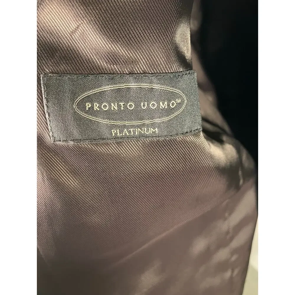 Pronto Uomo Platinum Black‎ Wool Suit 42L Jacket 35W Pants Career Professional
